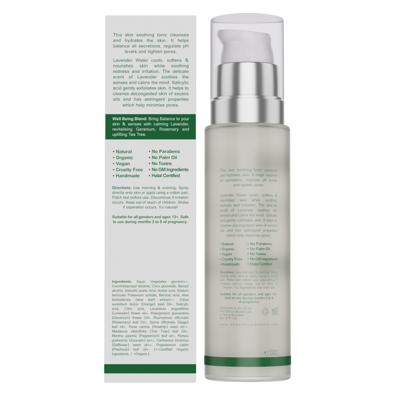 PHB Ethical Beauty Balance Skin Tonic. Vegan, Cruelty Free, Eco-Friendly and Organic Skin Tonic/Toner. Suitable for Combination and Oily Skin Type.