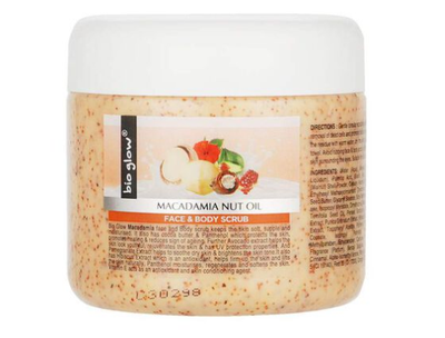 Bio Glow Macadamia Nut Oil Face and Body Scrub. Vegan, Cruelty Free and Eco-Friendly Face and Body Scrub.