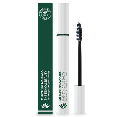 PHB Ethical Beauty Mesmerise Mascara available in two shades, Black and Brown. Vegan, Cruelty Free, Cruelty Free and Organic Mascara.