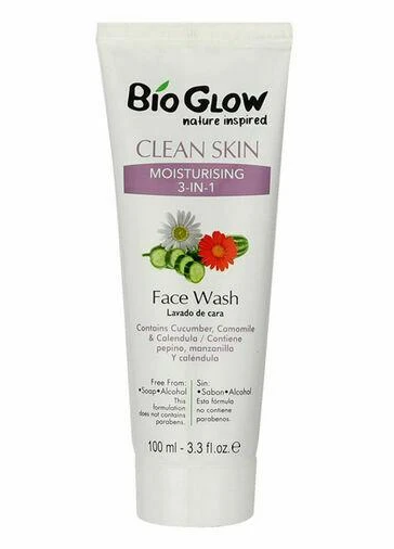 Bio Glow Clean Skin Moisturising 3 in 1 Face Wash. Vegan, Cruelty Free and Eco-Friendly Moisturising Face Wash