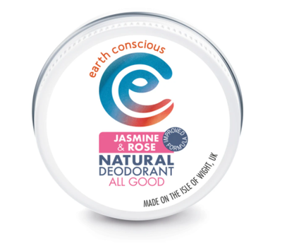 Earth Conscious Jasmine and Rose Natural Deodorant Tin. Vegan, Cruelty Free and Eco-Friendly Deodorant Tin.